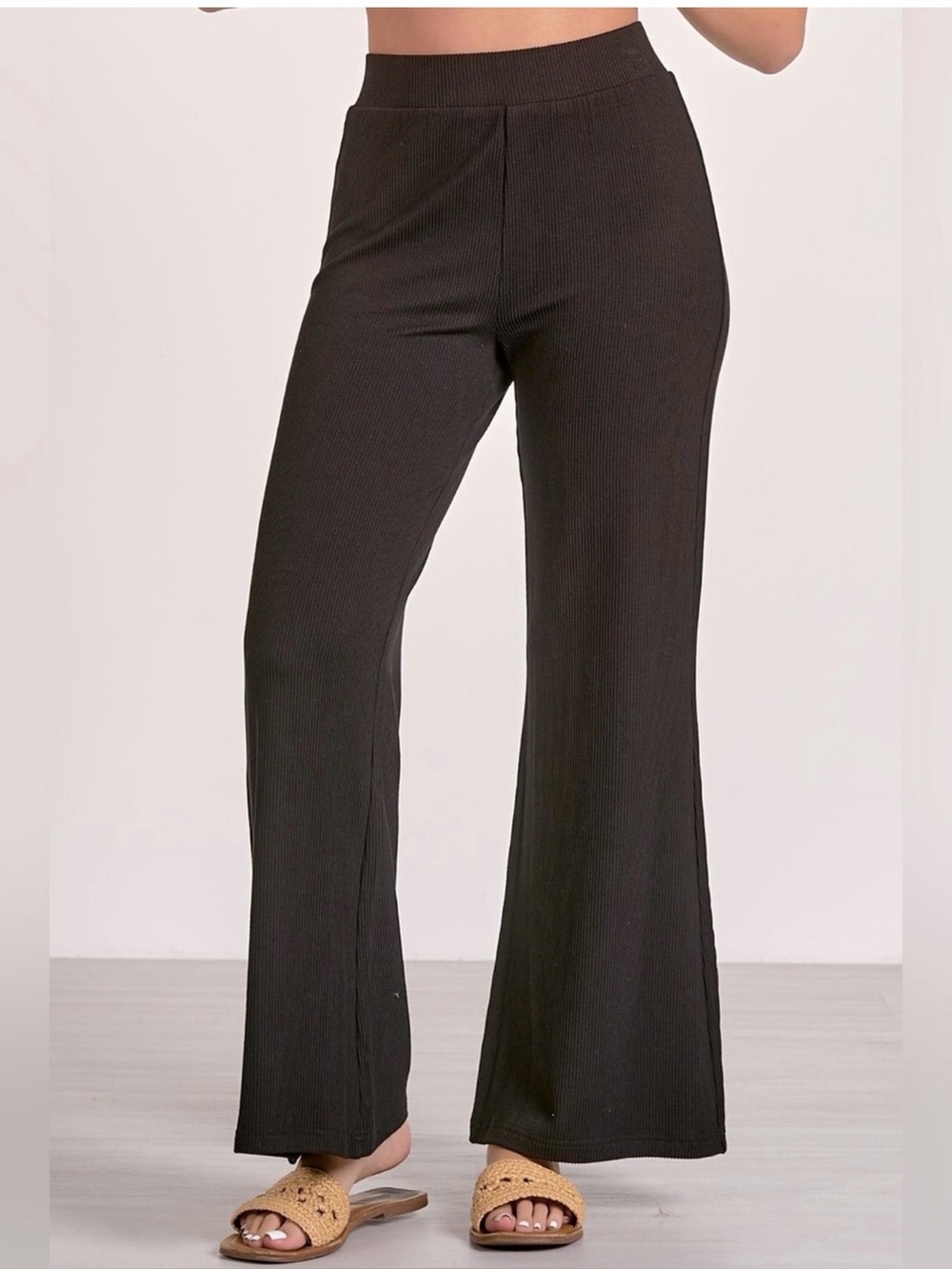 Sensea by ELAN Wide Leg Pull-On Pants — ribbed Black